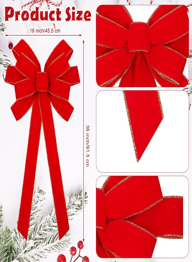 Fovths 2 Pieces Red Christmas Bows 36 x 18 Inches Large Velvet Christmas Wreath Bow with Glitter Gold Edge Christmas Tree Topper Ornament Bow for Christmas Home Indoor Outdoor Door Decor - Image 2